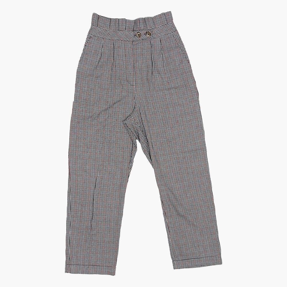 TOPSHOP Ruffled Waist Hi-Rise Houndstooth Relaxed Fit Trousers (Gray | Size 4)